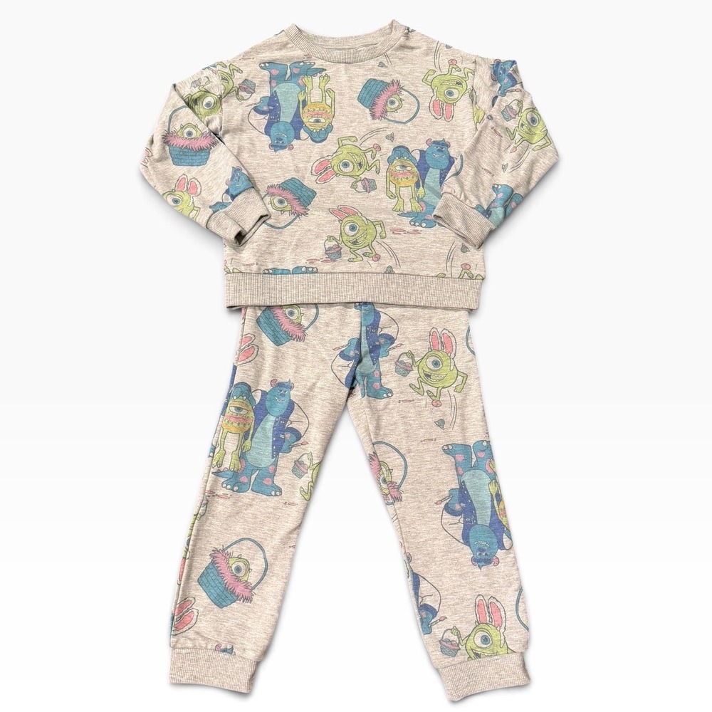 Disney Monsters Inc Mike Sulley Easter Bunny Pajama Set Gray Kids 2 Piece